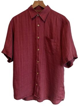 Tommy Bahama Mens Shirt Pink Red MediumShort-Sleeve Button-Down Resort Camp Golf